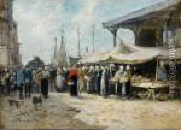 Trouville. Le Marche Aux Poissons Oil Painting - Eugene Boudin