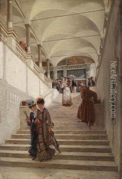 Entrance To The Gallery Oil Painting - Jose Frappa