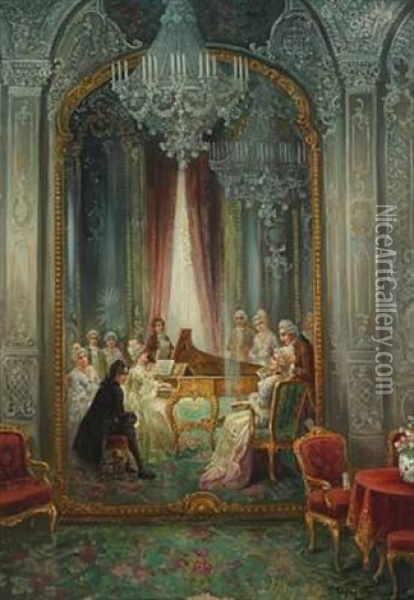 Rococo Interior With Persons In The Music Hall Oil Painting - Stephan Sedlacek