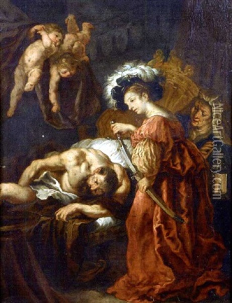 Judith S'appretant A Trancher La Tete D'holopherne Oil Painting - Abraham van Diepenbeeck