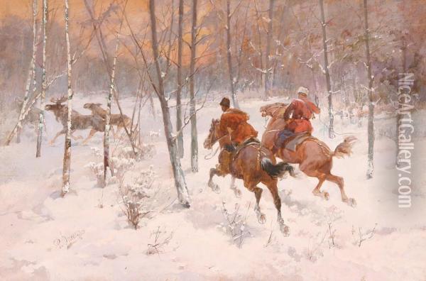 The Reindeer Hunt Oil Painting - Rudolf Fedorovich Frentz