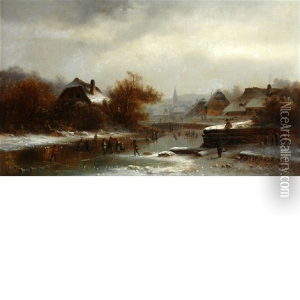 Skating On A Pond Oil Painting - Anton Doll