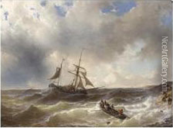 A Two-mast Near The Coast In Choppy Seas Oil Painting - Louise Meyer