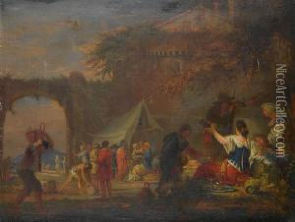 Figures Harvesting Grapes With Others Drinking And Making Music Oil Painting - Willem Reuter