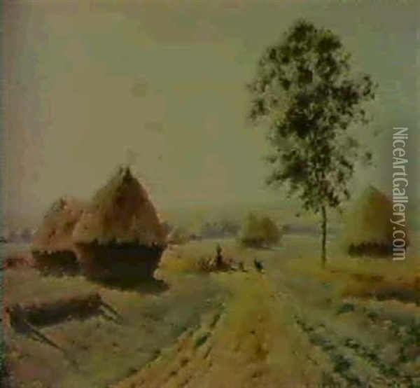 Troupeau De Moutons Sur Le Chemin Oil Painting - Armand Guery