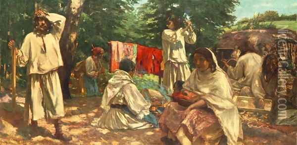 Gipsies Making Trough 1903 Oil Painting - Istvan Csok