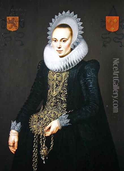 Portrait of Justina van Teylingen, 1616 Oil Painting - Cornelis van der Voort