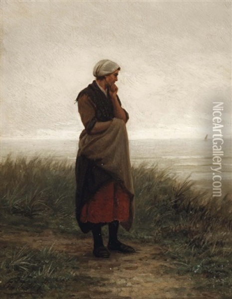 Awaiting The Return Oil Painting - Philip Lodewijk Jacob Frederik Sadee