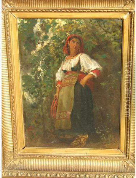 Jeune Femme Au Tambourin Oil Painting - Alfred Henri Darjou