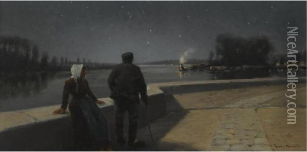 Nacht An Der Seine Bei Samois (the Seine By Night Near Samois) Oil Painting - Theodor von Hormann