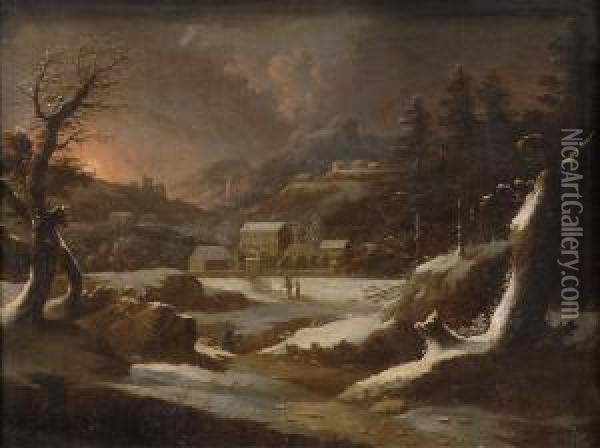 Italienische Gebirgslandschaft Im Winter. Oil Painting - Peter Von Bemmel