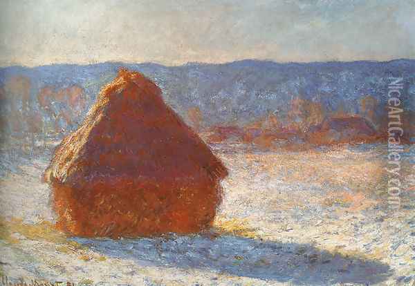 Meules, effet de neige, le matin (Haystack, snow effect) Oil Painting - Claude Oscar Monet