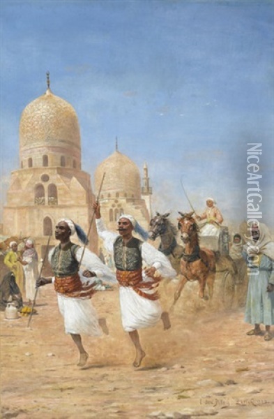 Einfahrt Eines Muslimischen Wurdentragers In Kairo Oil Painting - Otto Pilny