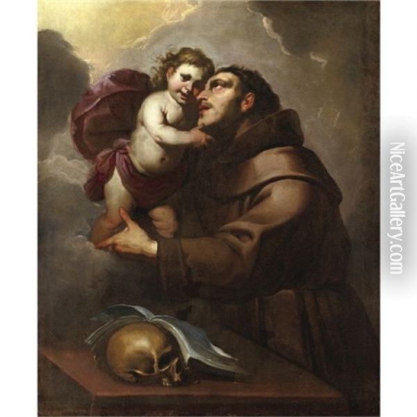 Sant'antonio Da Padova Col Bambino Oil Painting - Gioacchino Assereto