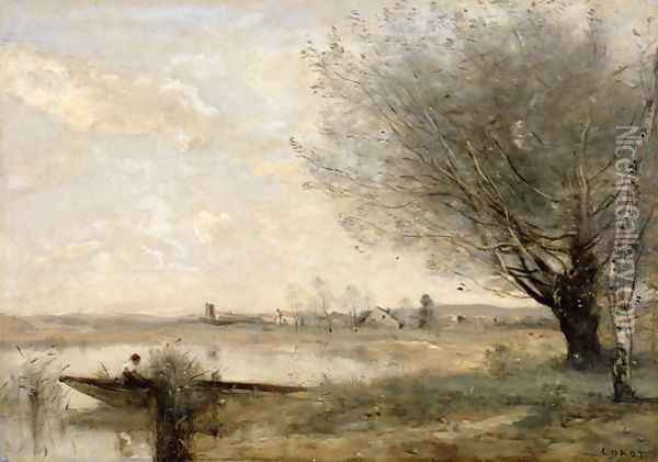 Fisherman Moored at a Bank Oil Painting - Jean-Baptiste-Camille Corot