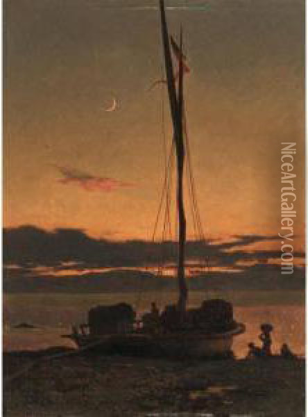 Barque Au Clair De Lune Oil Painting - Francois Bocion