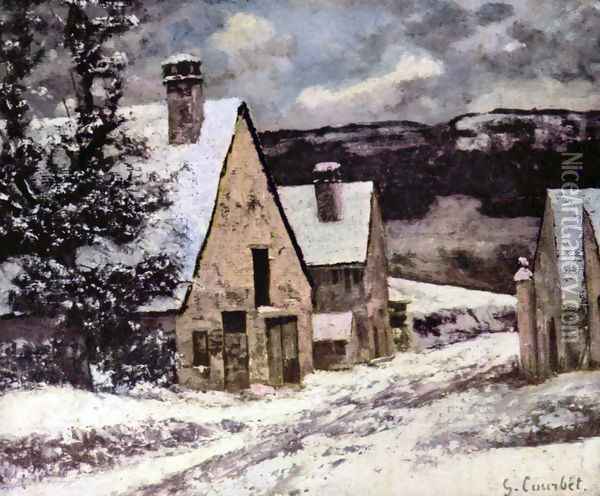 Village at winter Oil Painting - Gustave Courbet