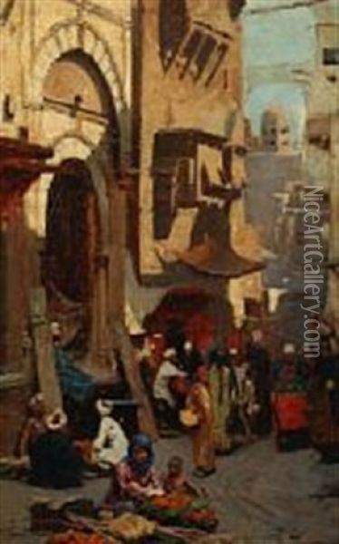 Street Scene From Cairo Oil Painting - Raphael von Ambros