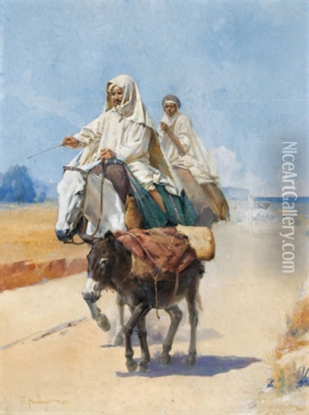 Orientalische Reiter Mit Einem Esel Oil Painting - Jacques Elie Abraham Hermanjat