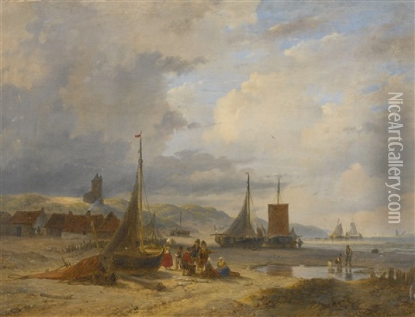 Coastal View Near Scheveningen Oil Painting - Andreas Schelfhout