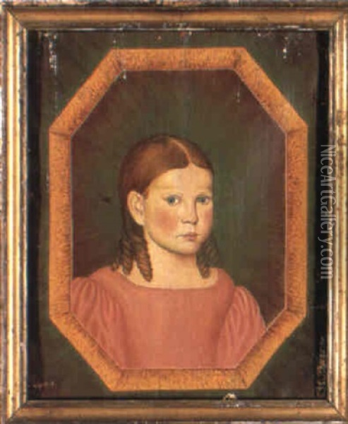 Portrait Of Emma Braman Wearing A Pink Dress Oil Painting - Sheldon Peck