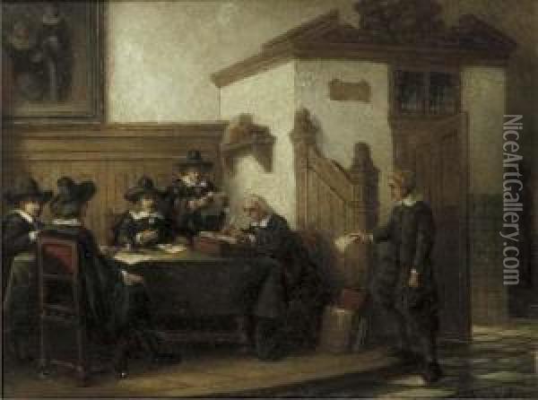 De Regentenkamer: Discussing The Accounts Oil Painting - Johannes Anthonie Balthasar Stroebel