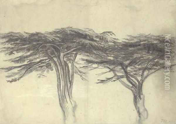 Study of two cedars of Lebanon Oil Painting - James Ward