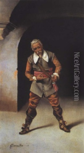 Viejo Mosquetero En Un Interior Oil Painting - Juan Jimenez Martin