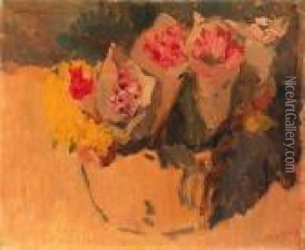 Rijnsburger Bloemenmand: A Basket With Tulips And Daffodils Oil Painting - Isaac Israels