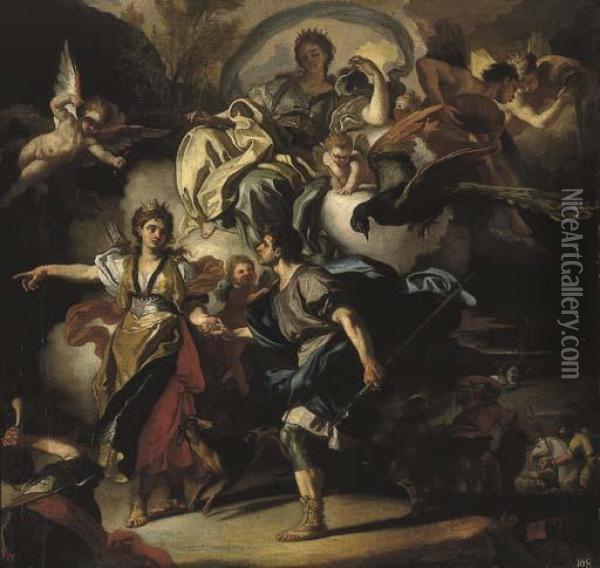 The Royal Hunt Of Dido And Aeneas Oil Painting - Francesco Solimena