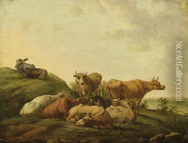 Animals Resting. Oil Painting - Jacob Van Stry