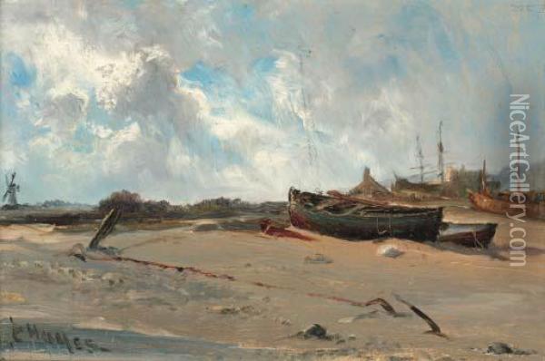 Dutch Fishing Boats Oil Painting - Claude Hayes
