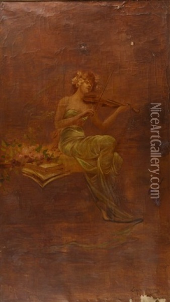Allegorie Des Arts Et Allegorie De La Musique (pair) Oil Painting - Louise Abbema