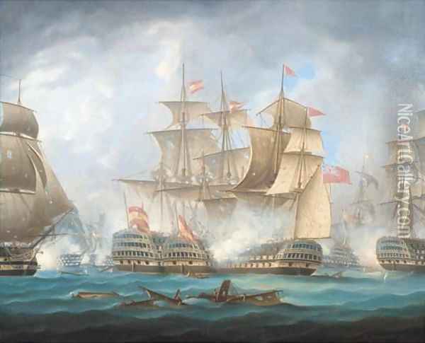 'Nelson's patent bridge for boarding First Rates' at the Battle of Cape St. Vincent, 14th February, 1797 Oil Painting - Thomas Buttersworth