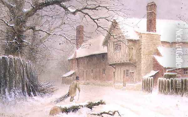 Returning Home in the Snow, 1892 Oil Painting - William W. Quatremain