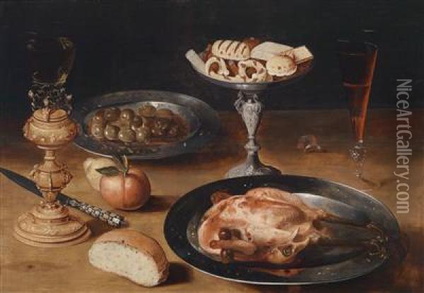 A Banquet Still Life With Vessels Oil Painting - Gottfried, Gotthardt Von Wedig