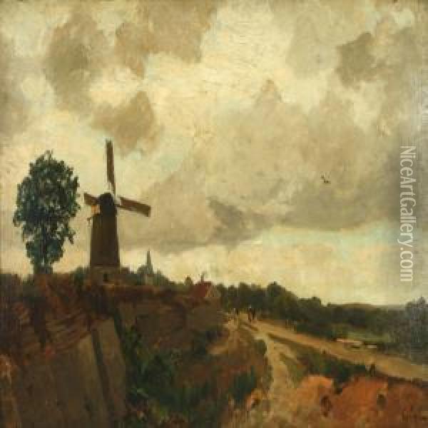 Landscape From The Netherlands With Mill Oil Painting - Gilbert Von Canal