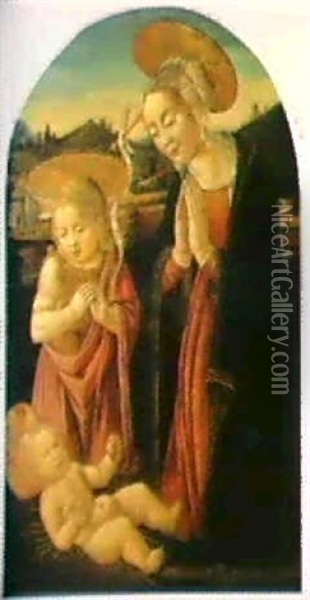 The Madonna And Child With The Infant St.john The Baptist Oil Painting - Francesco Botticini
