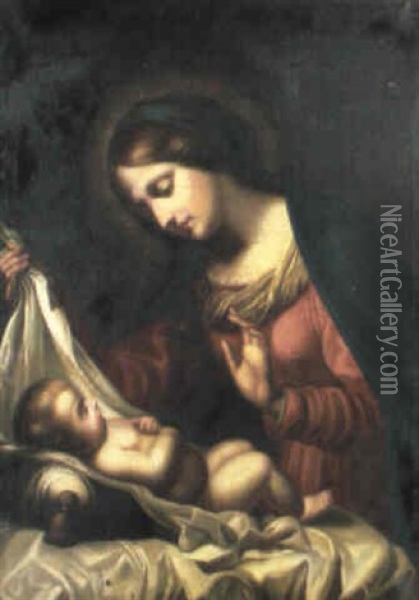 The Madonna Adoring The Christ Child Oil Painting - Carlo Dolci