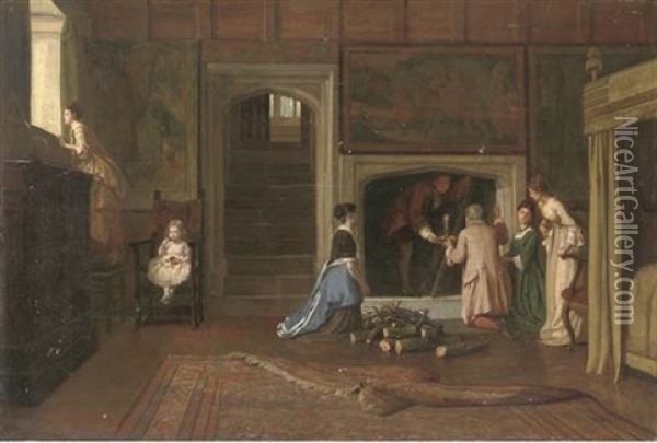The Jacobite's Escape: The Punch Room At Cotehele House, Cornwall Oil Painting - William Frederick Yeames