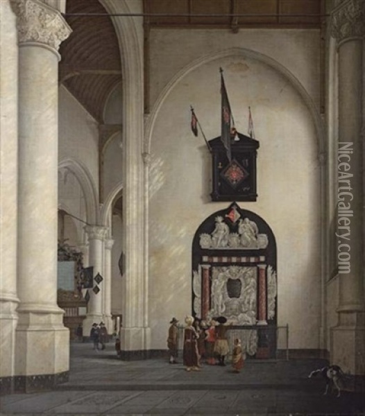 The Interior Of The Laurenskerk, Rotterdam, With The Tomb Of Admiral Witte Corneliszoon De With Oil Painting - Anthonie Delorme