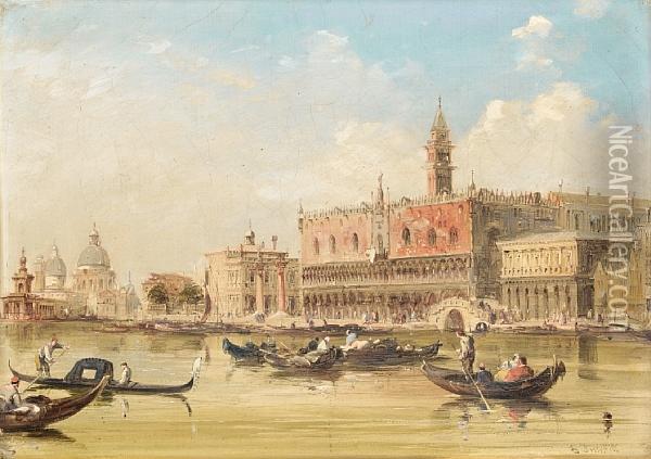 A View Of The Doge's Palace From
 St Mark's Square; A View Of St Mark's Square From The Grand Canal Oil Painting - Edward Pritchett
