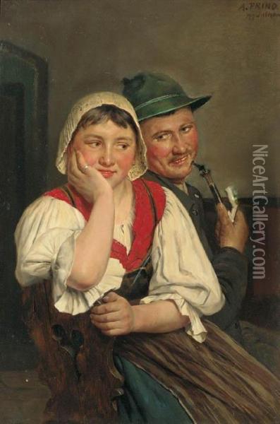 A Bavarian Courtship Oil Painting - August Frind