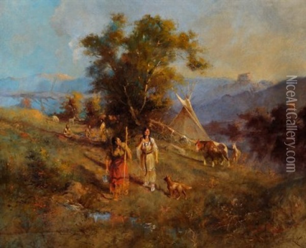 Crow Village Oil Painting - Edgar Samuel Paxson