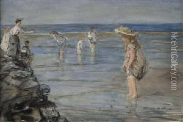 A Day At Scheveningen Beach Oil Painting - Johan Antonio de Jonge