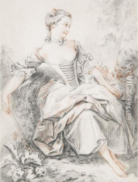Seated Young Woman Oil Painting - Francois Boucher