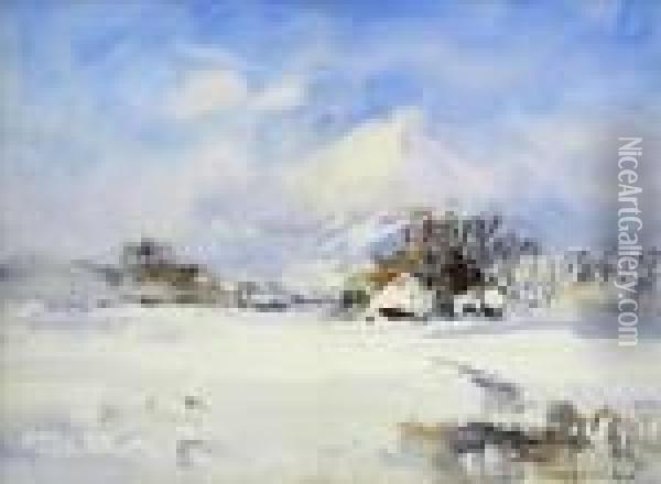 Snow Coveredlandscape With Mount Fuji Oil Painting - Ishikawa Kin'Ichiro