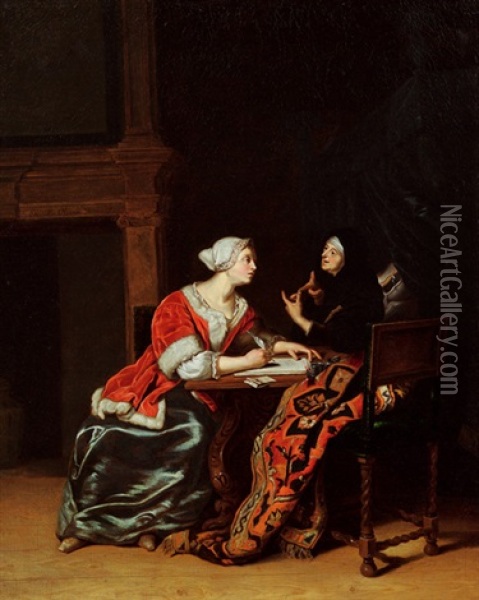 Der Diktierte Brief Oil Painting - Willem van Mieris