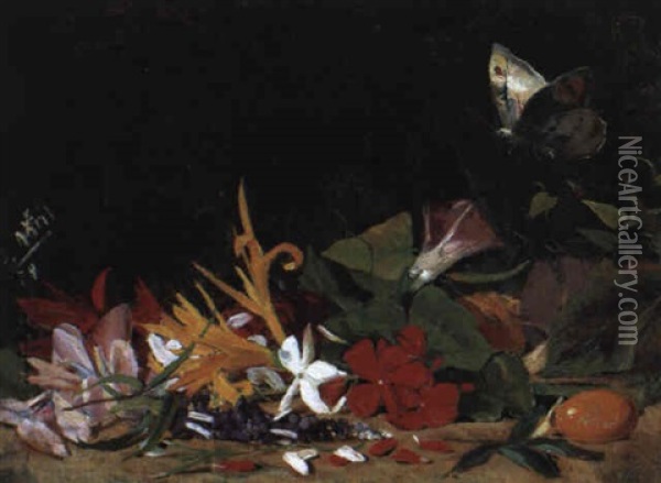 Blumen Mit Schmetterling Oil Painting - Salvador Abril y Blasco
