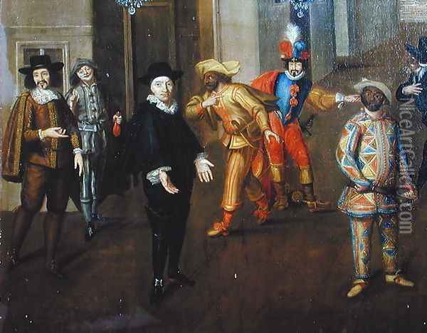 talian and French Comedians Playing in Farces, 1670 Oil Painting - Verio